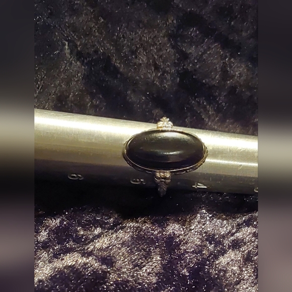 NATURAL OVAL BLACK ONYX & STERLING RING 4.5 - Picture 4 of 4